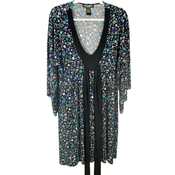 Bisou Bisou Dresses & Skirts - Bisou Bisou XL Women Wrap Dress Cherry Blossom Pattern Geometric Empire Waist